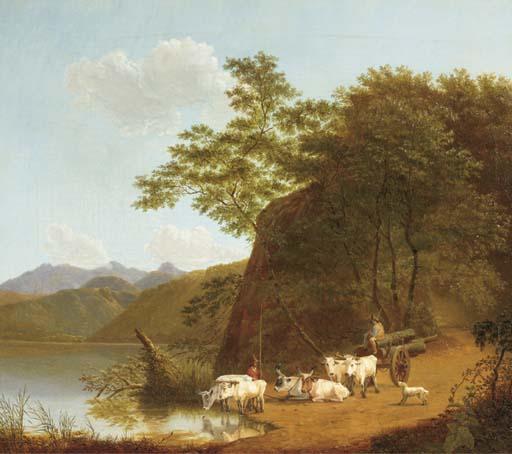 Josephus Augustus Knip - Oxen resting by the lakeside, Italy