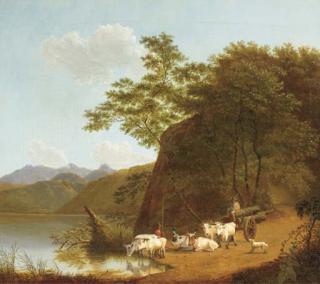 Josephus Augustus Knip - Oxen resting by the lakeside, Italy
