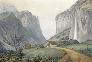 Josephus Augustus Knip - The Staubbach Falls By Lauterbrunnen In The Swiss Alps