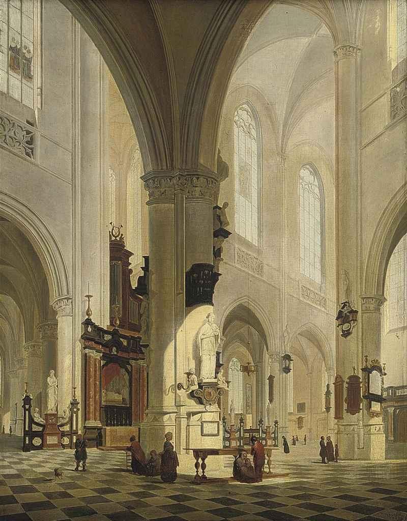 Josephus Christianus Nicolie - The interior of a cathedral with elegant company