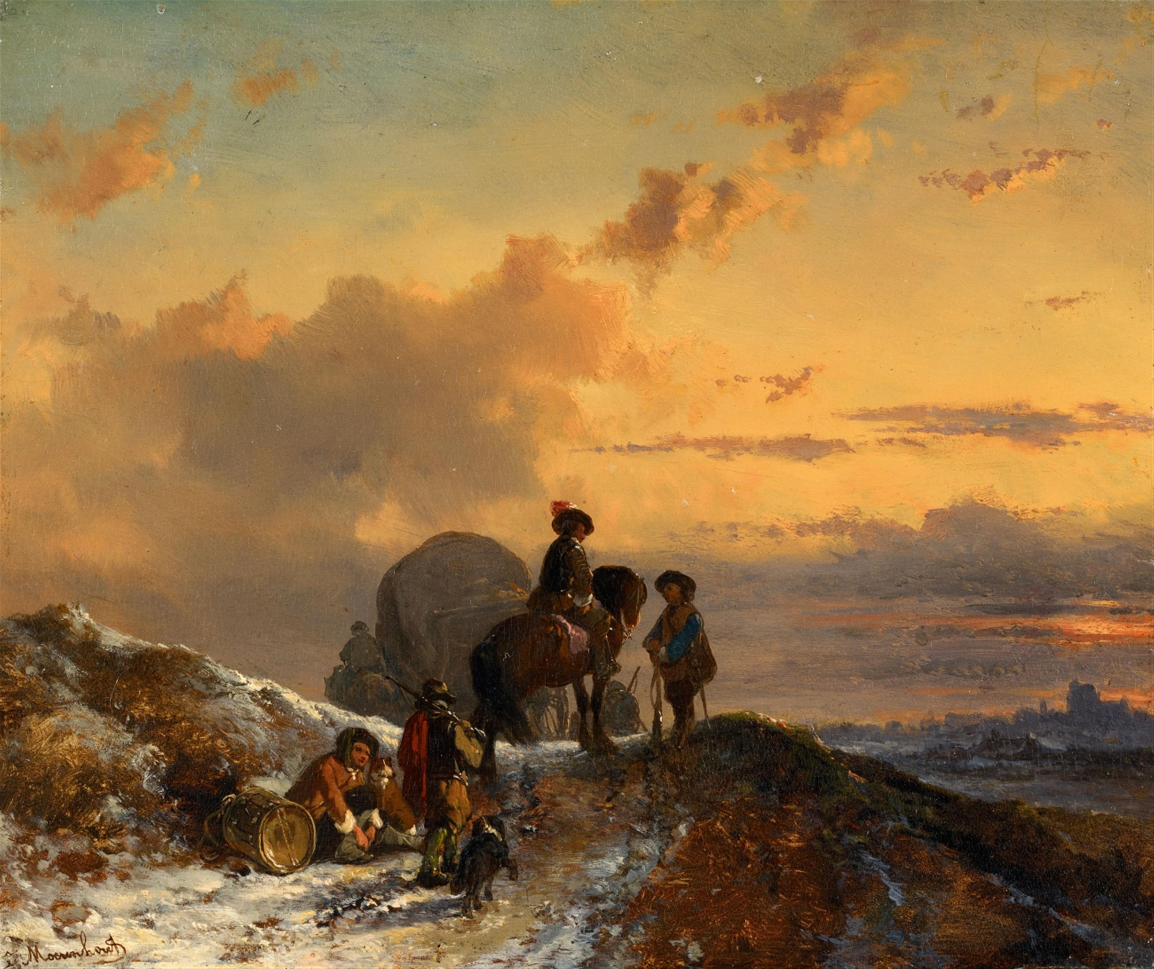 Josephus Jodocus Moerenhout - Winterlandschaft mit rastenden Soldaten