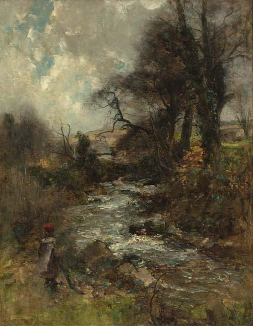 Joshua Anderson Hague, R.I., R.B.A., P.R.C.A. - A child by a wooded stream