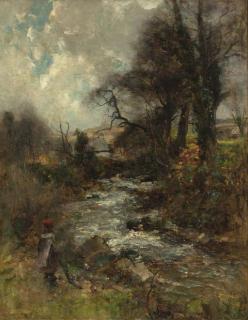 Joshua Anderson Hague, R.I., R.B.A., P.R.C.A. - A child by a wooded stream