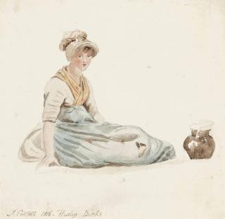 Joshua Cristall, P.O.W.S. - A farmyard with chickens; and A country girl seated by a jug (illustrated)