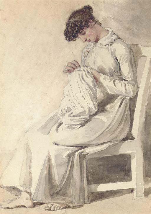 Joshua Cristall, P.O.W.S. - A Girl Sewing