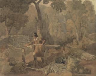 Joshua Cristall, P.O.W.S. - A woodcutter near Sevenoaks, Kent (recto); and Study of a boy fishing (verso)