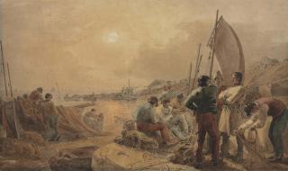 Joshua Cristall, P.O.W.S. - Fisherfolk on the beach