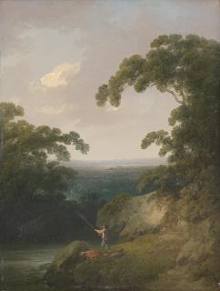 Joshua Shaw - A boy fishing with his dog in a landscape
