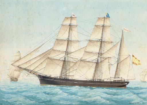 Josi Pineda Querra - The Spanish polacca-barque Frasquita flying her number off the Spanish coast