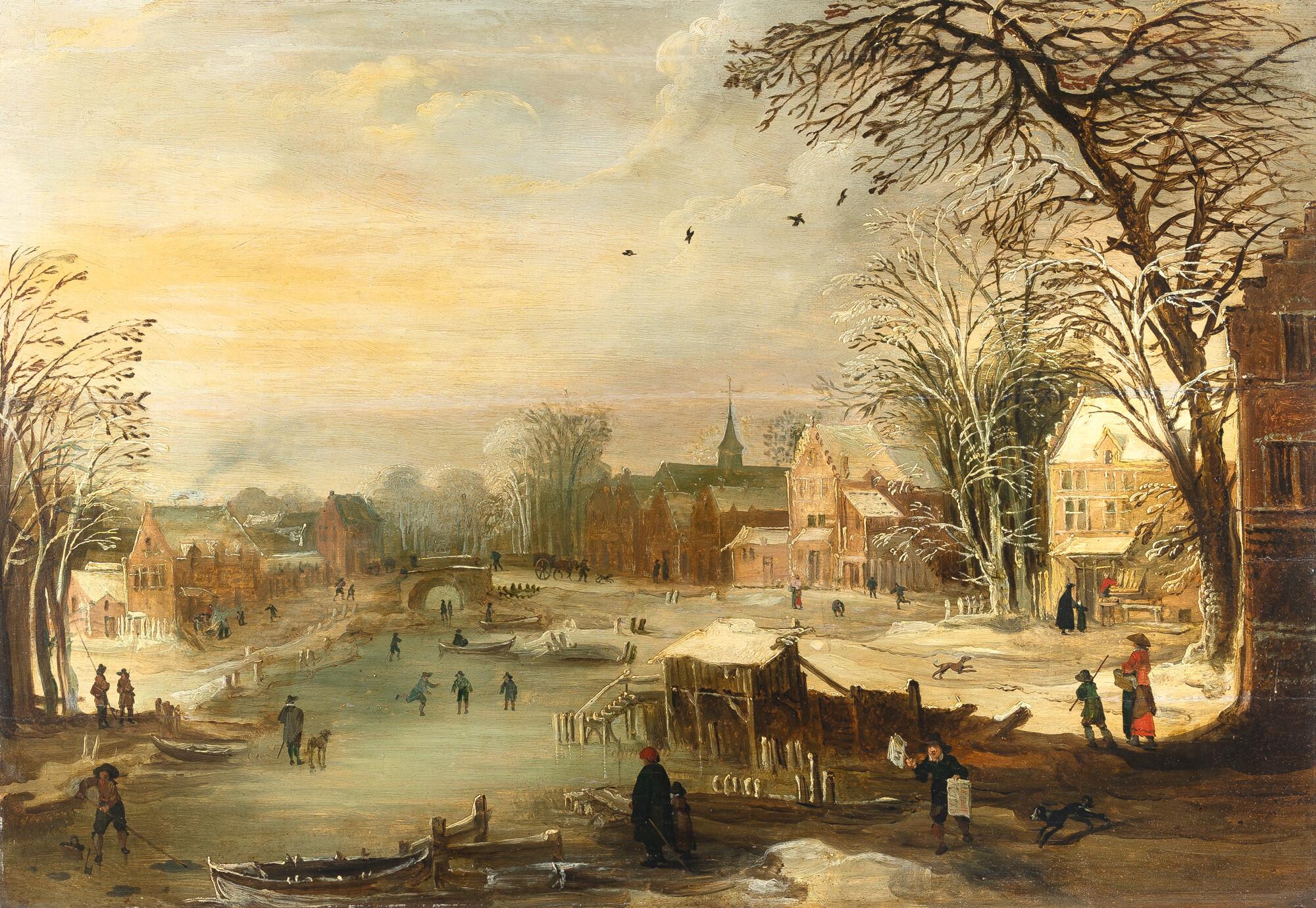 Josse de Momper d. J. - Winterliche Dorflandschaft am vereisten Fluss