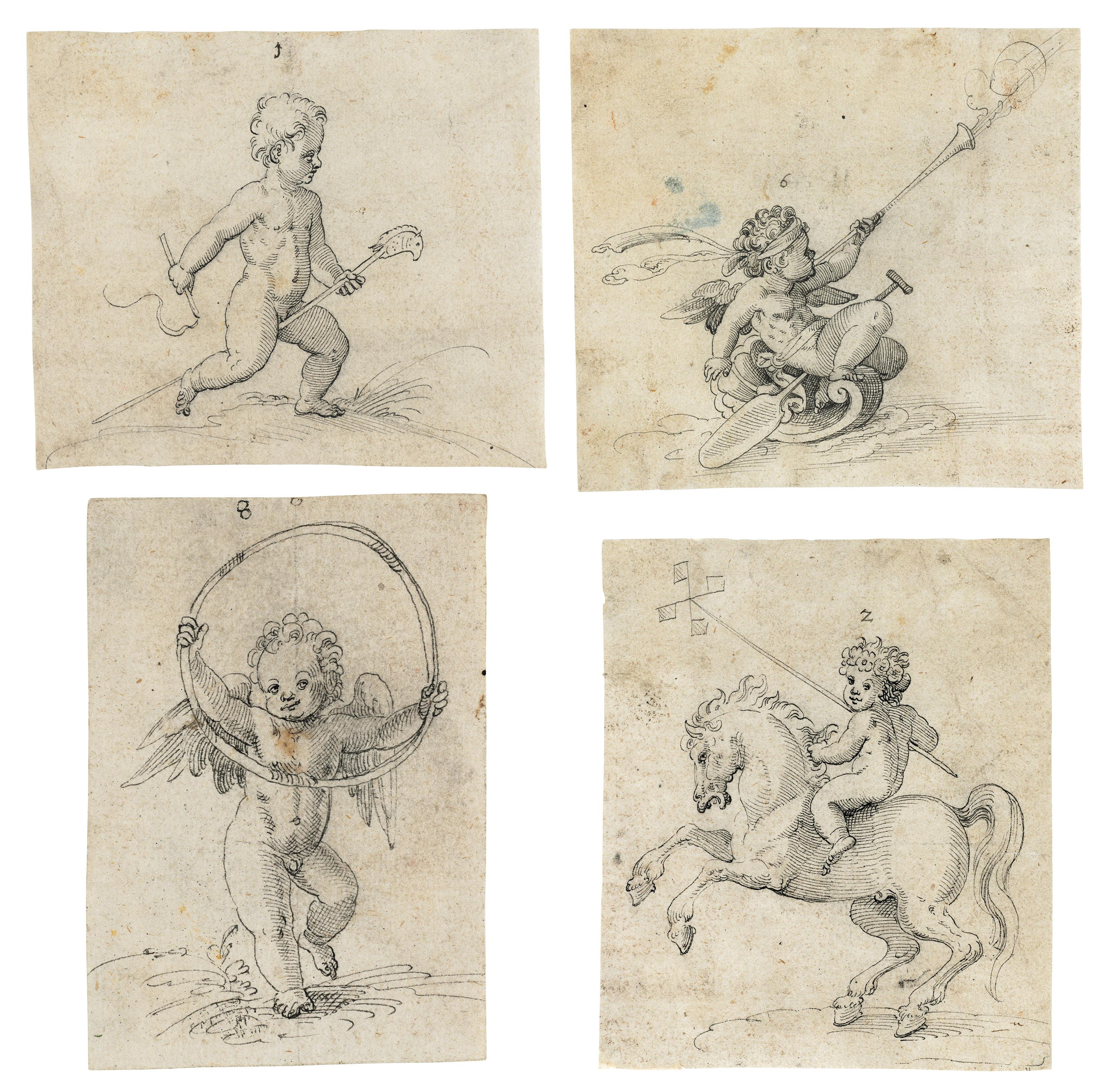 Jost Amman - Four drawings of putti at play