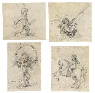 Jost Amman - Four drawings of putti at play