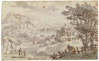 Josua de Grave - A goatherd on a path, a mountain landscape beyond; and An extensive landscape with a buttressed castle