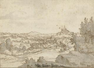 Josua De Grave - A landscape with a church and castle in the distance