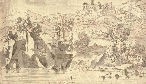 Josua de Grave - A rocky landscape with a castle on a hilltop