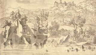 Josua de Grave - A rocky landscape with a castle on a hilltop