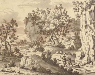 Josua de Grave - A rocky landscape with travellers on a path