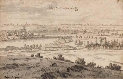 Josua De Grave - A view near Maastricht (recto); A sketch of a village (verso)