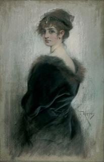 Joszi A. Koppay - Porträt einer jungen Dame in edlem Pelz.