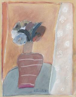 Joy Laville - Red Vase and Lace Curtain