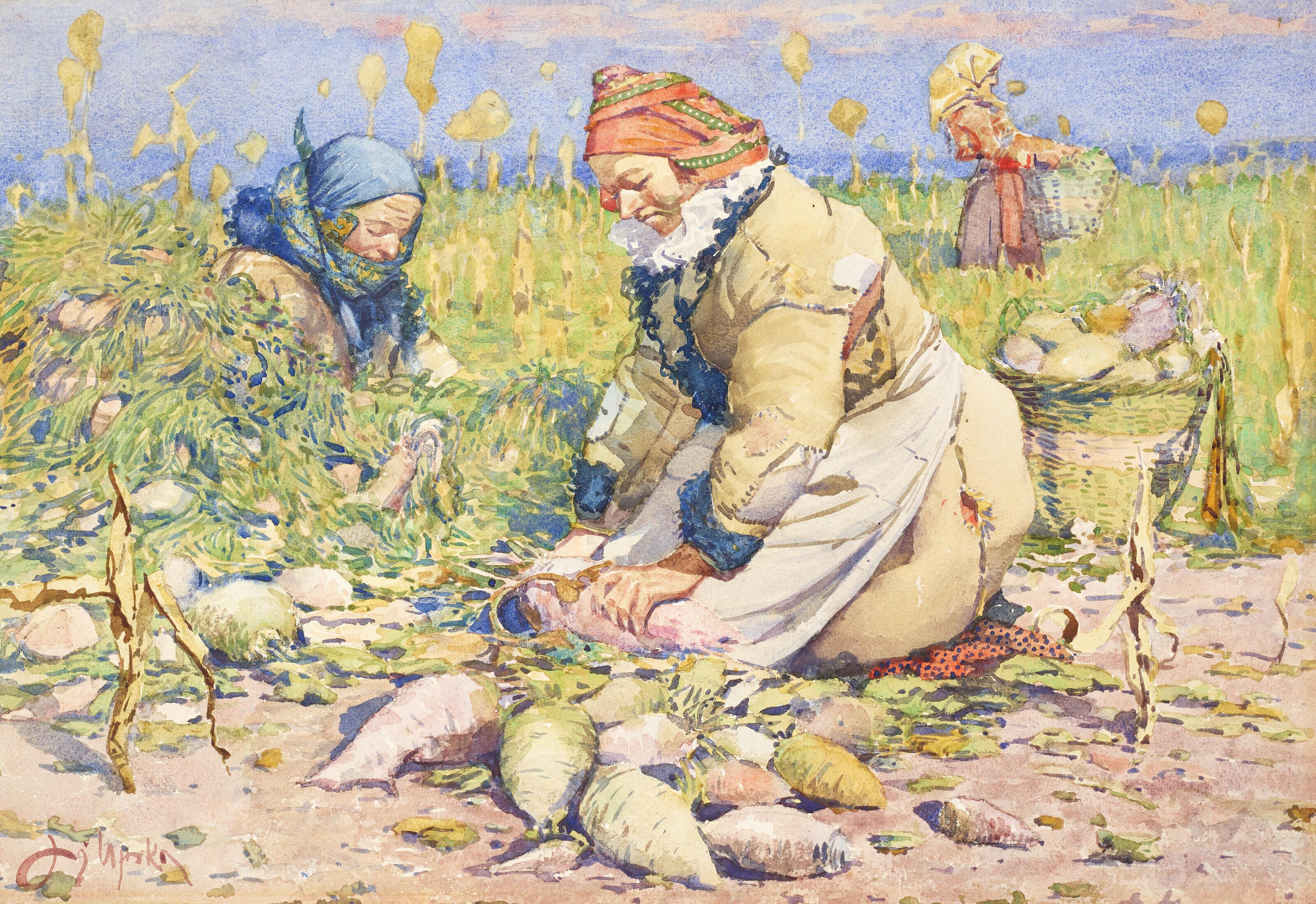 Joža Uprka - Moravské ženy při sklizni cukrové řepy (Moravian Women Harvesting Sugar Beets)