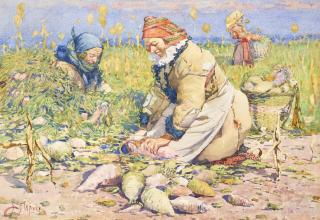 Joža Uprka - Moravské ženy při sklizni cukrové řepy (Moravian Women Harvesting Sugar Beets)