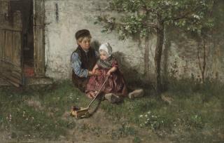 Jozef Israëls - Children Playing with a Toy Wagon