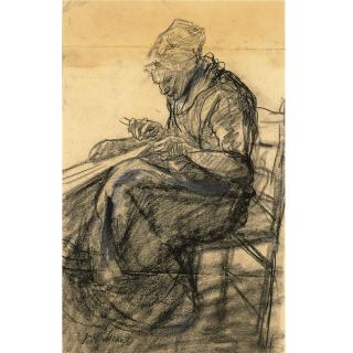 Jozef Israels - \'Nettenboetende Vrouw\'