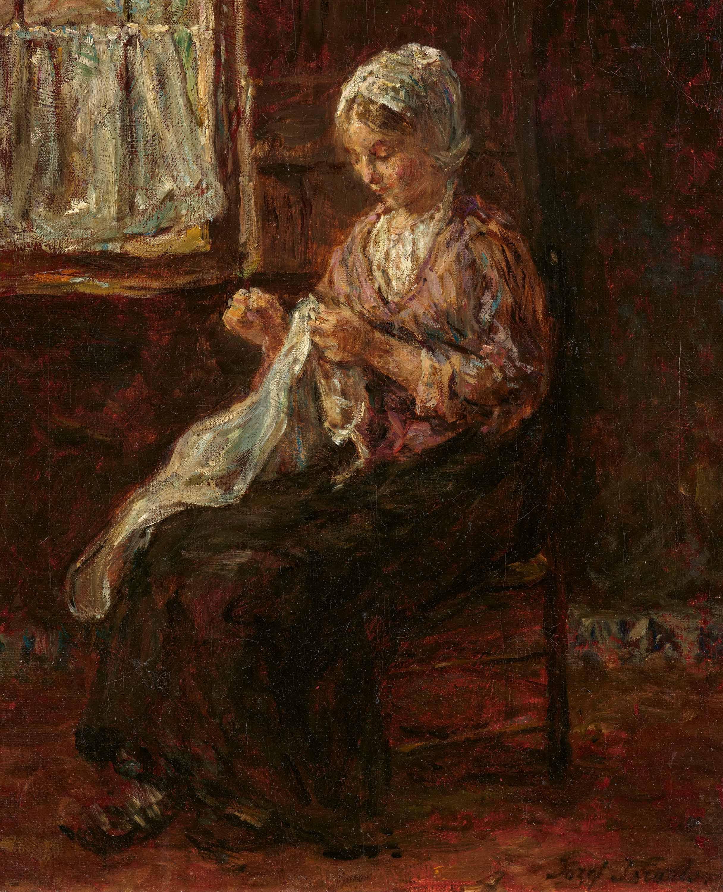 Jozef Israels - Stickendes Mädchen.