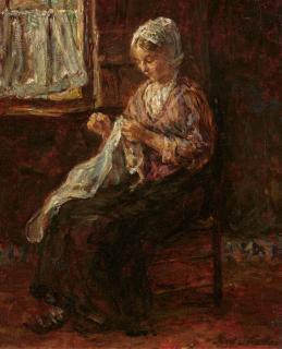 Jozef Israels - Stickendes Mädchen.