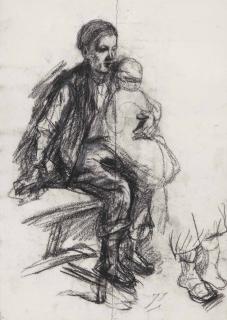 Jozef Israëls - Study Of A Young Boy Holding A Small Child On His Lap