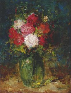 József Koszta - Flowers in a green vase