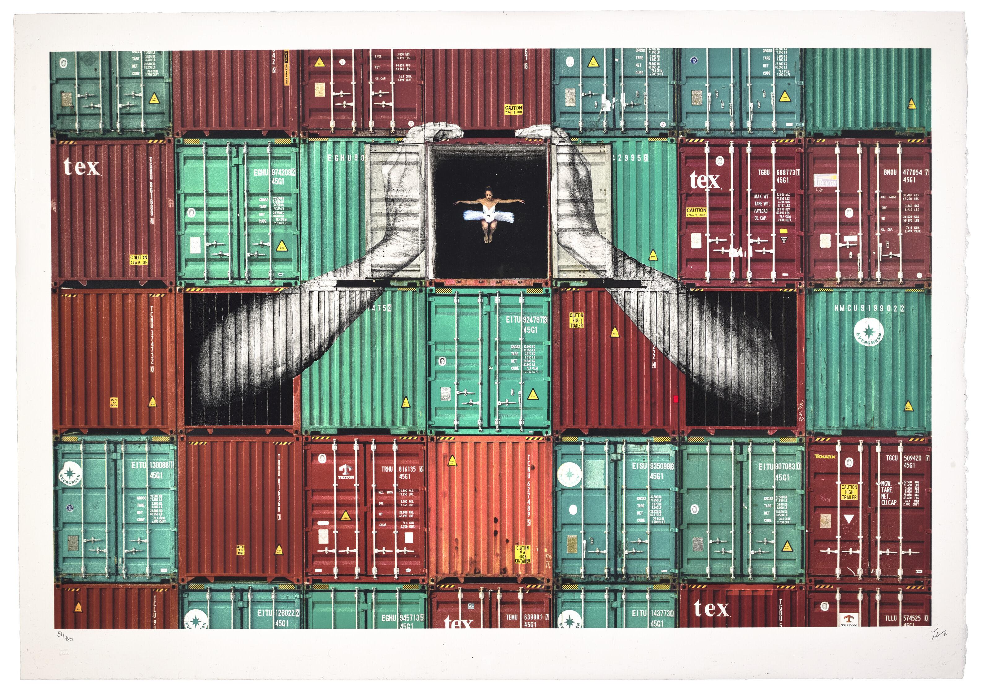 JR - Ballerina in Containers, Holding Tight, Le Havre, France