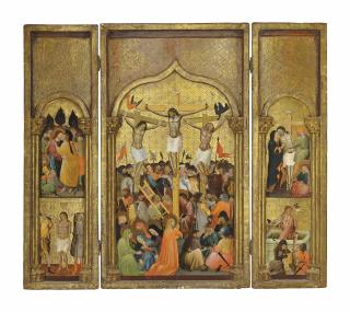 Juan De Sevilla - A Triptych: The Central Panel: The Crucifixion; The Right Wing: The Betrayal Of Christ And The Flagellation; The Left Wing: The Deposition And The Resurrection