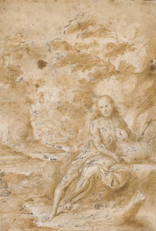 Juan de Valdés Leal - Saint John the Baptist seated in a landscape (recto); The Holy Family with Saint John the Baptist (verso)