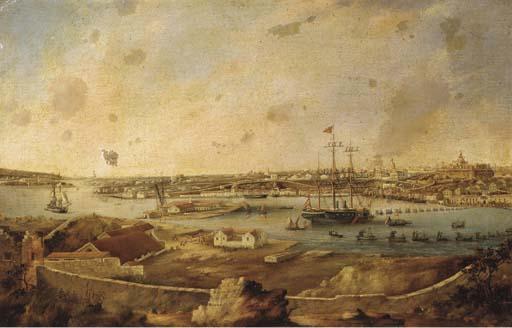 Juan Font y Vidal - Le Duque de Montpensier coming ashore from a Spanish ship lying in Port Mahon, Minorca, during his visit to the Island in April, 1852