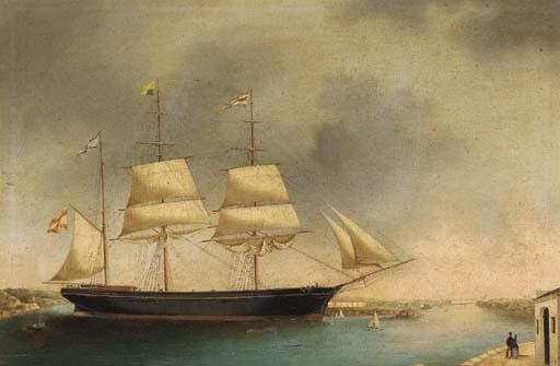 Juan Font y Vidal - The Spanish three-masted barque Juanita Clar running into Port Mahon, Minorca