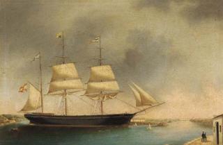 Juan Font y Vidal - The Spanish three-masted barque Juanita Clar running into Port Mahon, Minorca