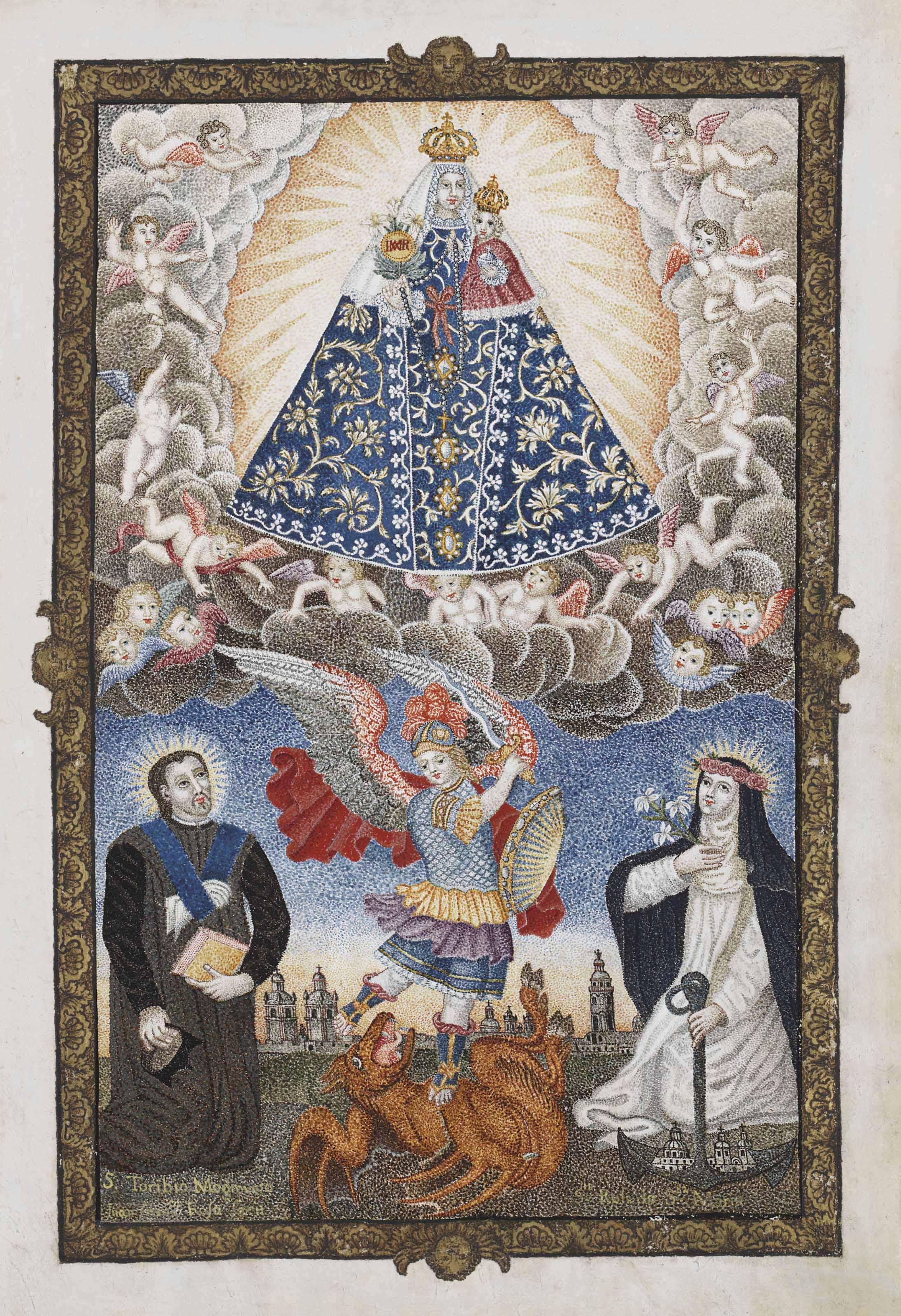 Juan Francisco De Rosa - Virgen del Rosario con San Toribio de Mogrovejo, San Miguel Arcángel y Santa Rosa de Lima