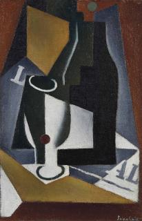 Juan Gris - Bouteille, verre et journal