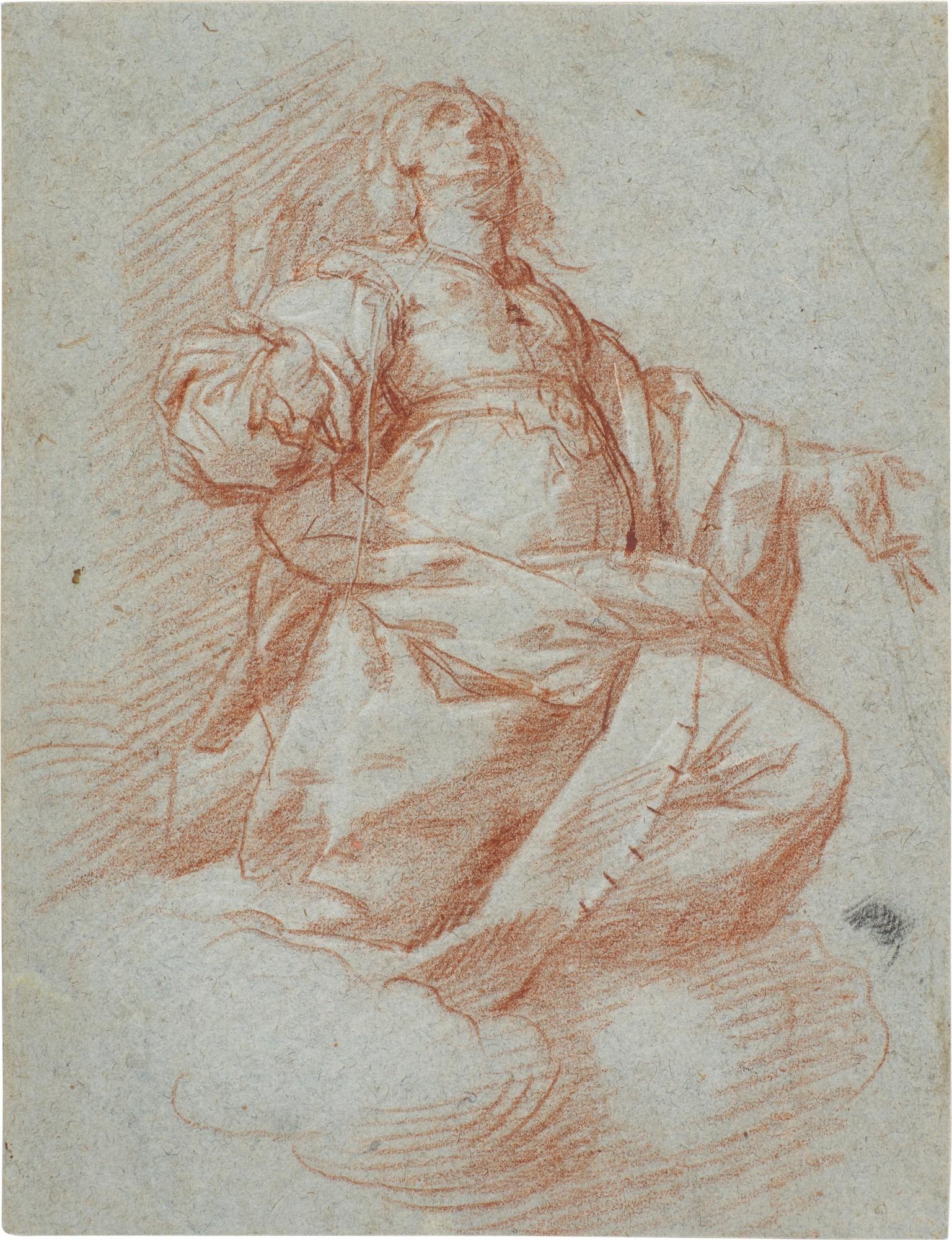 Juan Martín Cabezalero - Figure kneeling in Worship, possibly a Madonna in an Assumption