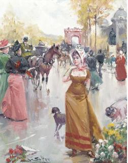 Juan Soler - Buying flowers on a bustling Parisian boulevard; and Another similar