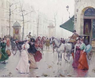 Juan Soler - Elegant figures before the Hotel Hondew, Paris