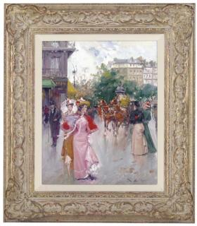 Juan Soler - Elegant figures in a Parisien street; and Elegant figures, Port St. Denis, Paris