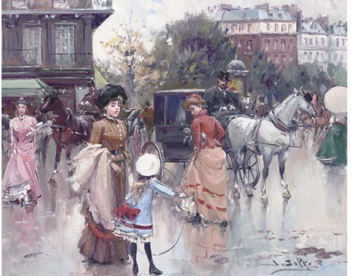 Juan Soler - Elegant figures in a Parisien street