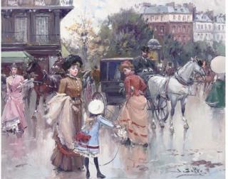 Juan Soler - Elegant figures in a Parisien street