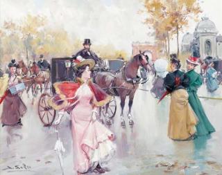 Juan Soler - Elegant Figures On A Parisian Boulevard