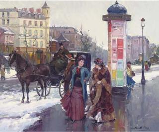 Juan Soler - Elegant ladies in a Parisien street