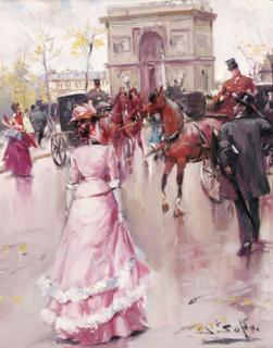 Juan Soler - Figures in a Parisian street; and Figures before the l\'arc de Triomphe