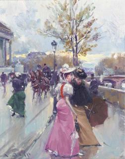 Juan Soler - Figures in a Parisian street scene; and Another similar